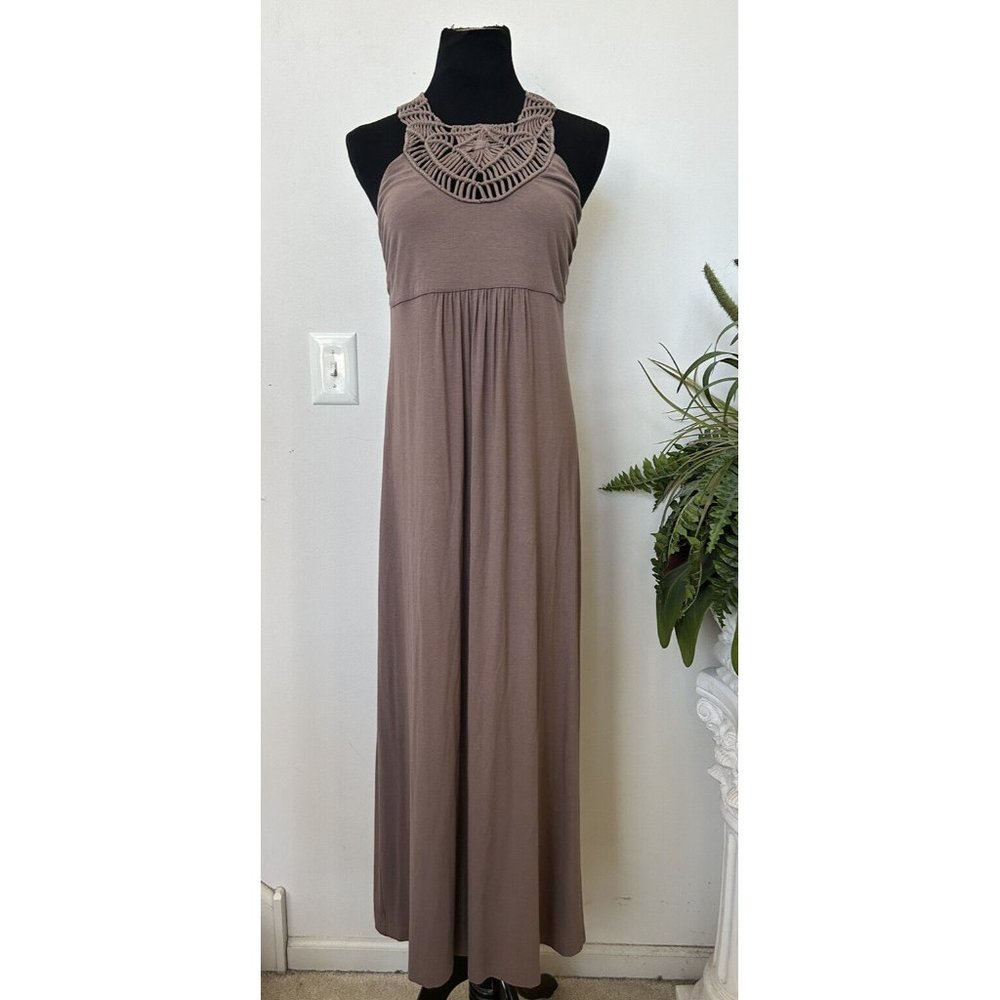 TOMMY BAHAMA Tambour Brown Crochet Long Full Bloom Dress Size MEDIUM MSRP $178